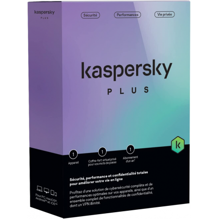 Kaspersky Plus (équivalent à Internet Security) - 1 Poste / 1 an (KL10428BAFS-FFPMAG)