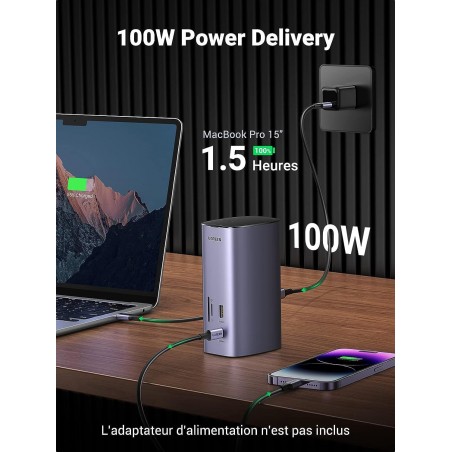 Hub USB-C Ugreen Revodok 12 en 1 Supporte PD (Power Delivery) 100W Recharge (90325)