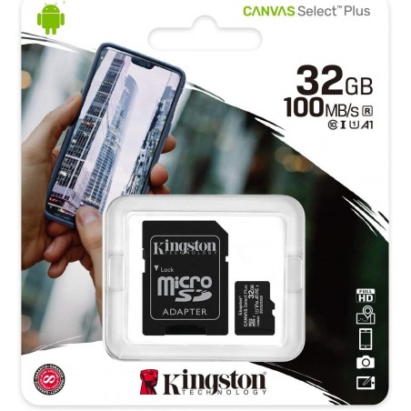 Carte mémoire Kingston Canvas Select Plus 32 Go MicroSDHC UHS-I Classe 10 (SDCS2/32GB)