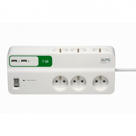 Bloc parafoudre APC Essential SurgeArrest 6 prises France 230V avec 2 ports de chargement USB (PM6U-FR)