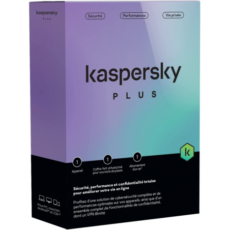 Kaspersky Plus (équivalent à Internet Security) - 1 Poste / 1 an (KL10428BAFS-FFPMAG)