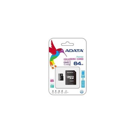 CARTE MÉMOIRE MICROSDHC/SDXC UHS-I 64GB ADATA AVEC ADAPTATEUR CLASS 10 (AUSDX64GUICL10-RA1)