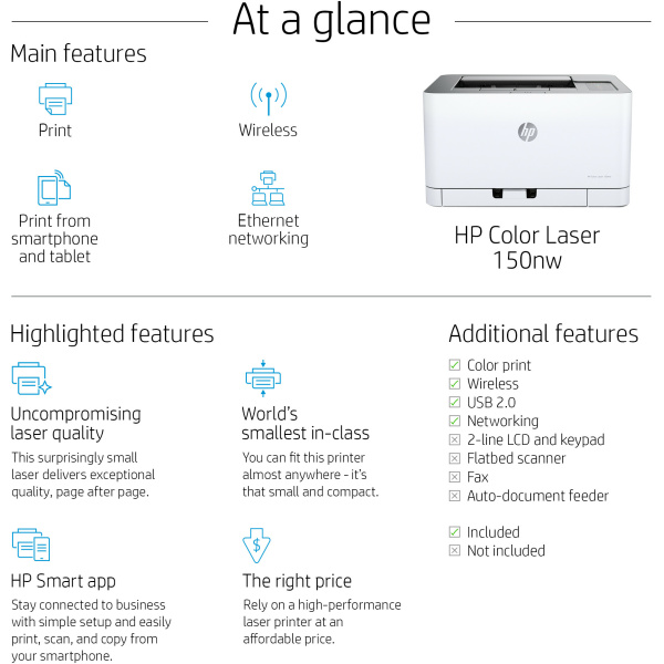 Imprimante Laser Couleur HP 150nw (4ZB95A)