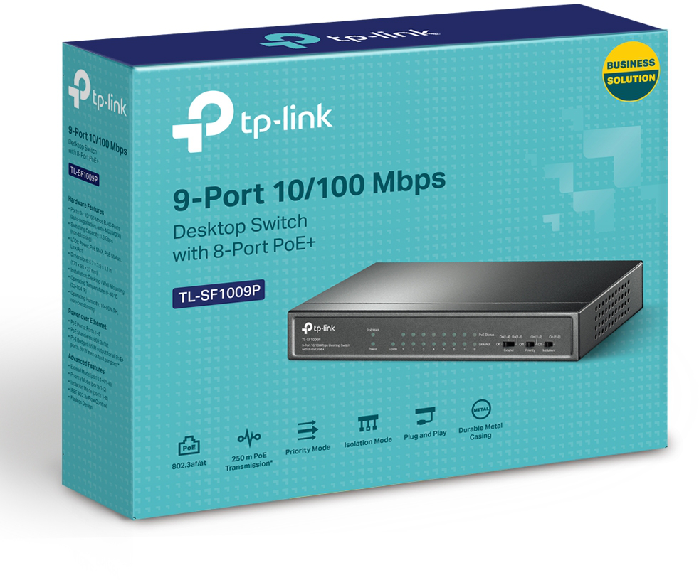 Switch de bureau TP-Link TL-SF1009P 9 ports 10/100 Mbps avec PoE + 8 ports