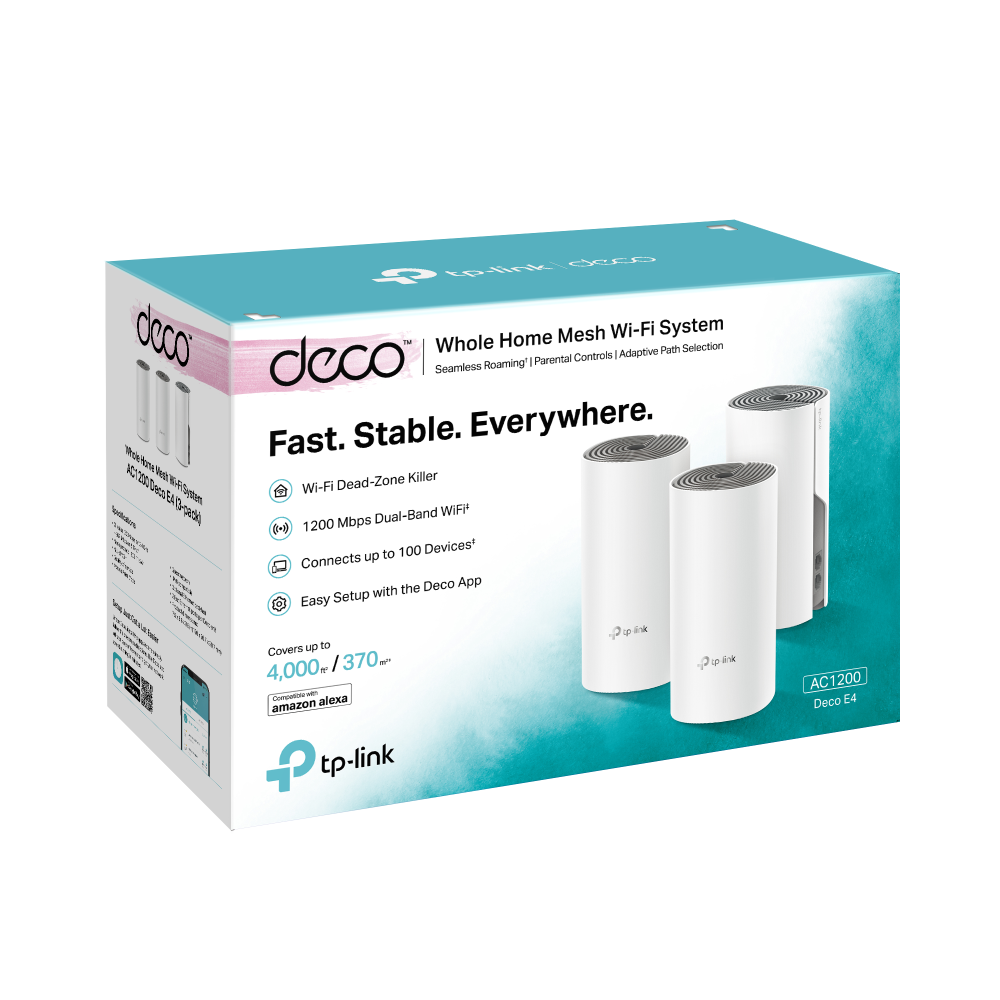 Système WiFi Mesh TP-Link Deco E4 AC1200 pour toute la maison 3 packs (DECOE4_3-PACK)