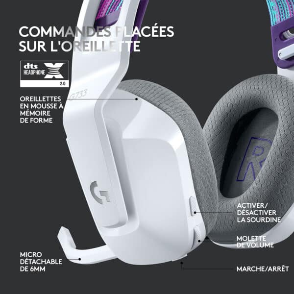 Casque gaming Bluetooth Logitech G733 LIGHTSPEED RVB ultra-léger - USB