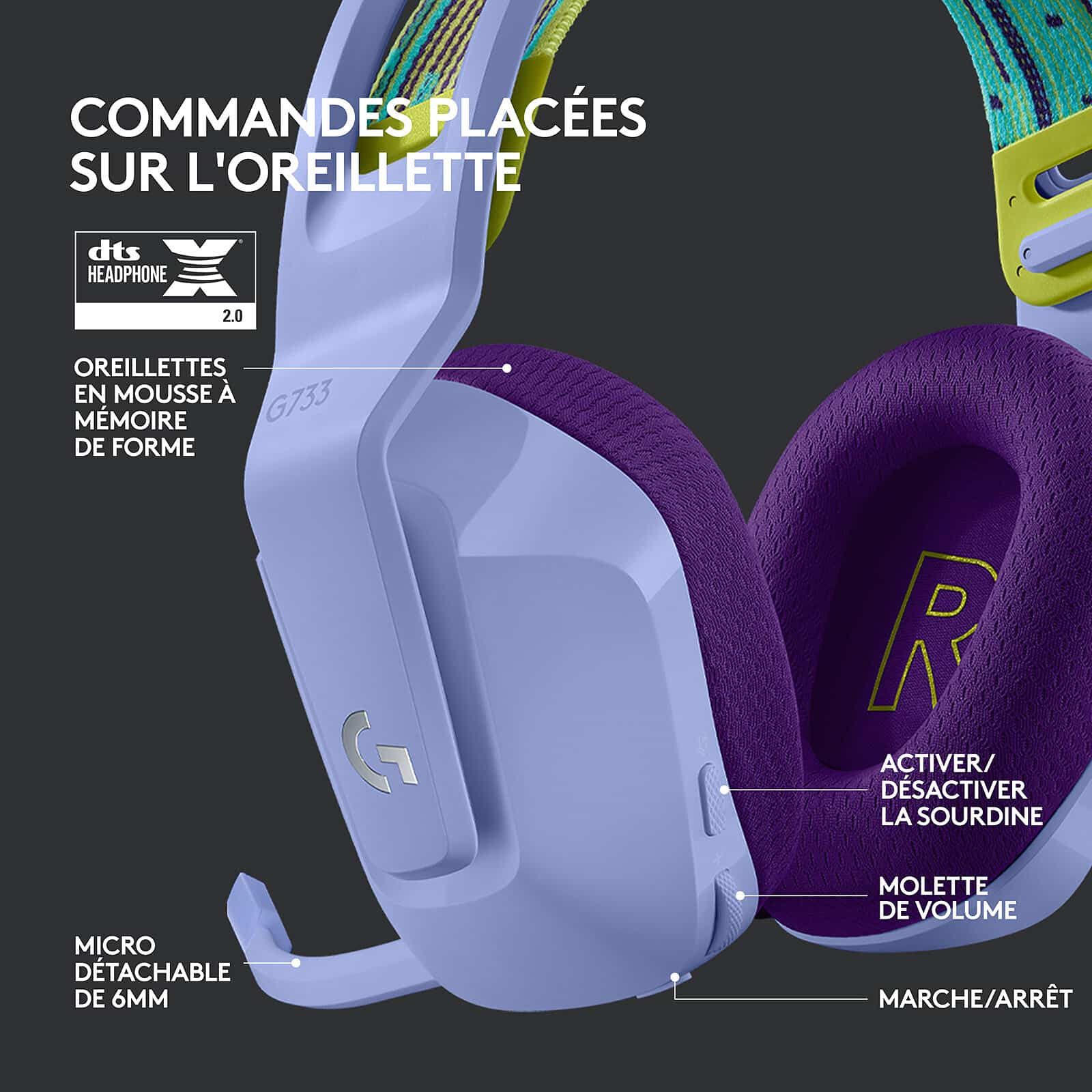 Casque gaming Bluetooth Logitech G733 LIGHTSPEED RVB ultra-léger - USB