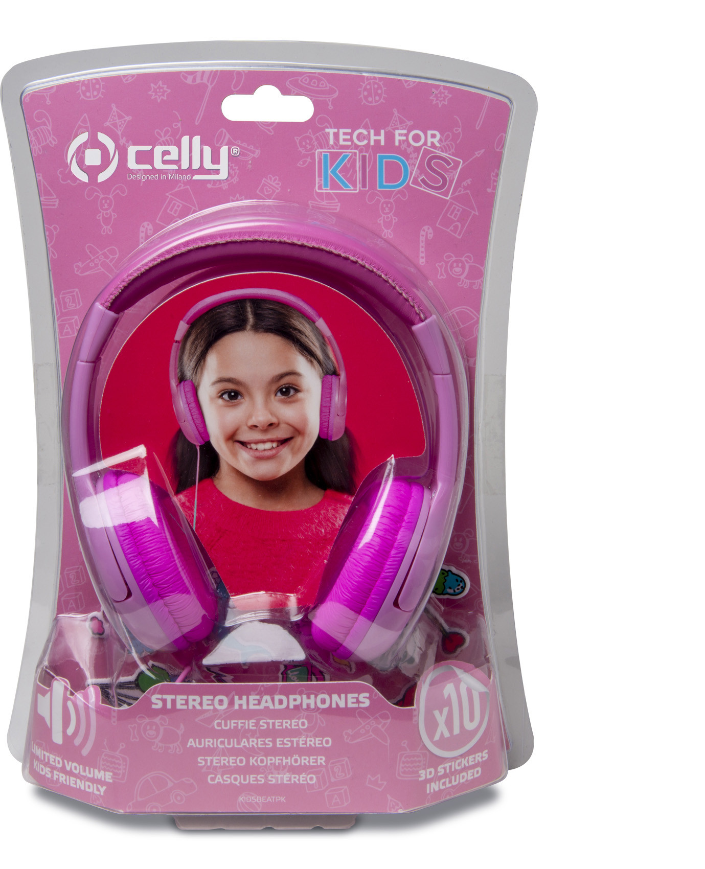Casque CELLY pour enfants avec stickers - Rose - Jack 3,5 mm (KIDSBEATPK)