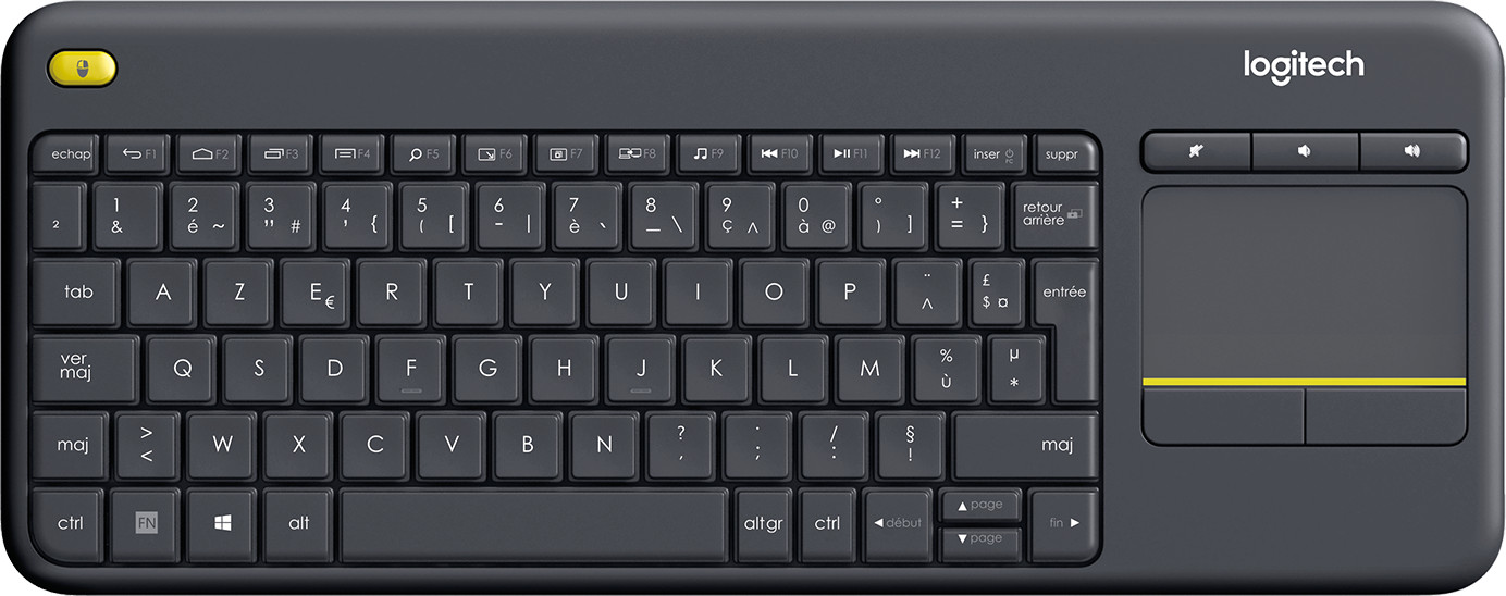 Clavier sans fil avec pavé tactile intégré Logitech Wireless Touch Keyboard K400 Plus Noir (AZERTY, Français)