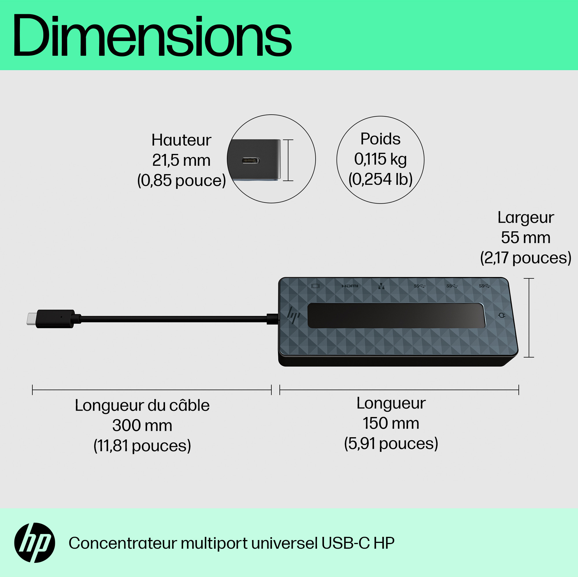 Hub USB-C HP 7 en 1 Supporte PD - Power Delivery (50H55AA)