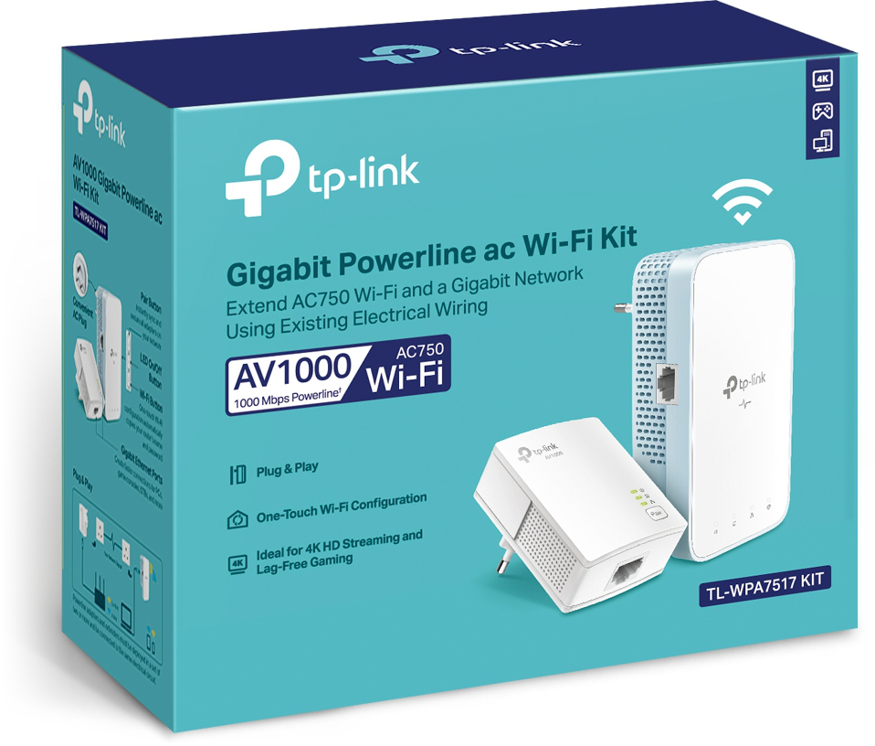 CPL TP-Link AV1000 Gigabit Powerline ac Wi-Fi Kit 300 Mbps (TL-WPA7517 KIT)