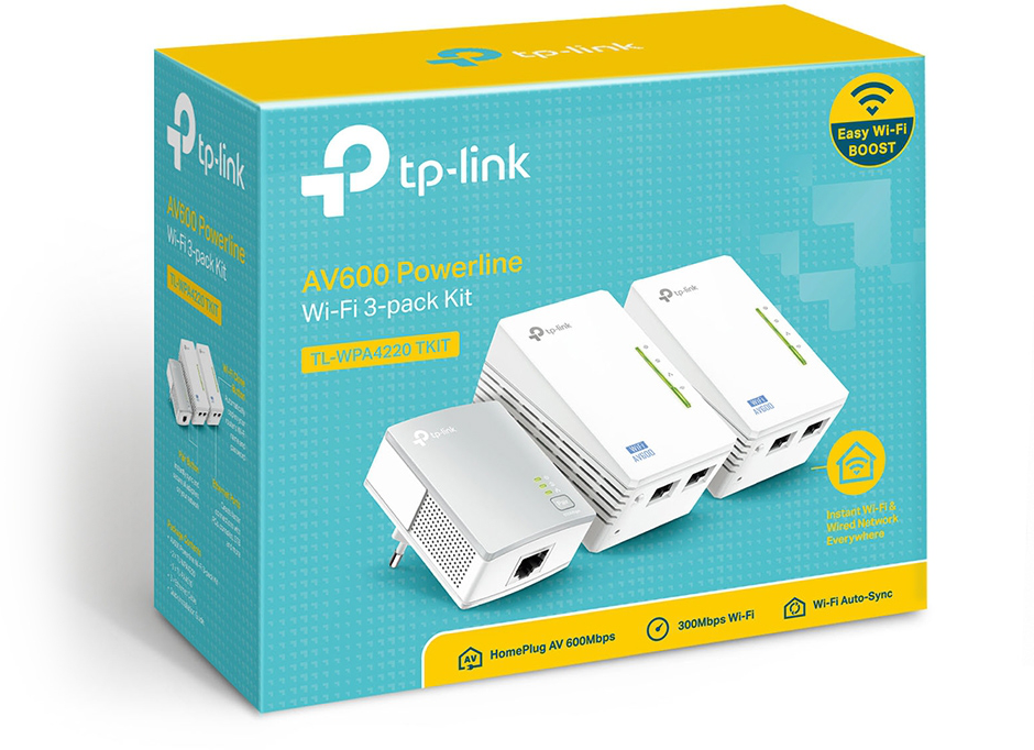 CPL TP-Link Extender AV600 2-port Powerline Wi-Fi Extender 3-pack KIT 600 Mbps (TL-WPA4220 TKIT)