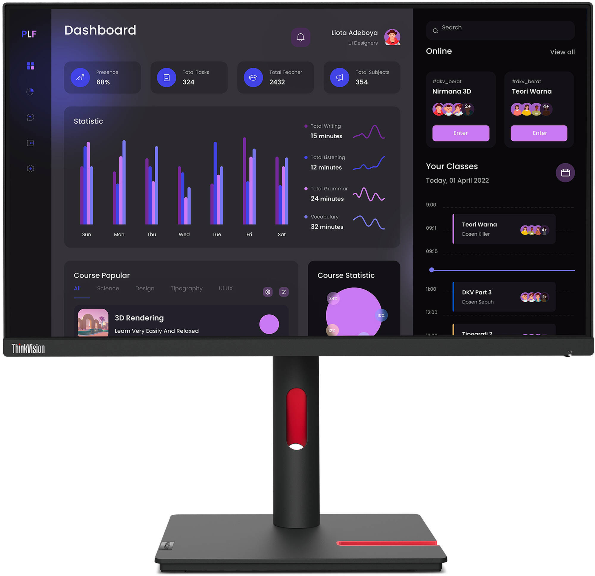 Écran 23,8" Full HD Lenovo ThinkVision T24i-30 (63CFMATXEU)