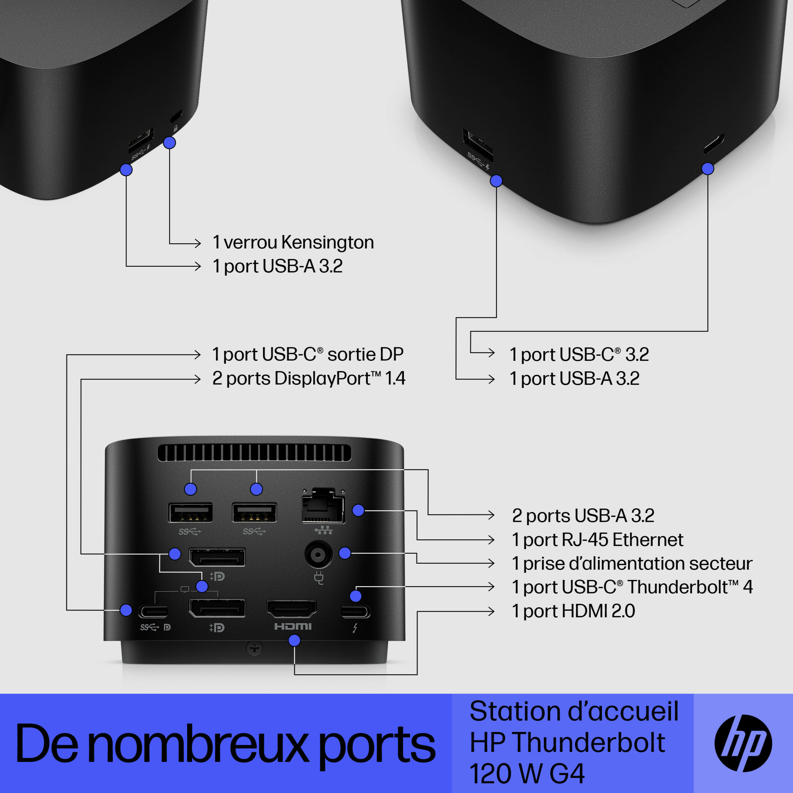 Station d’accueil HP Thunderbolt 280 W G4 avec câble combo (4J0G4AA)