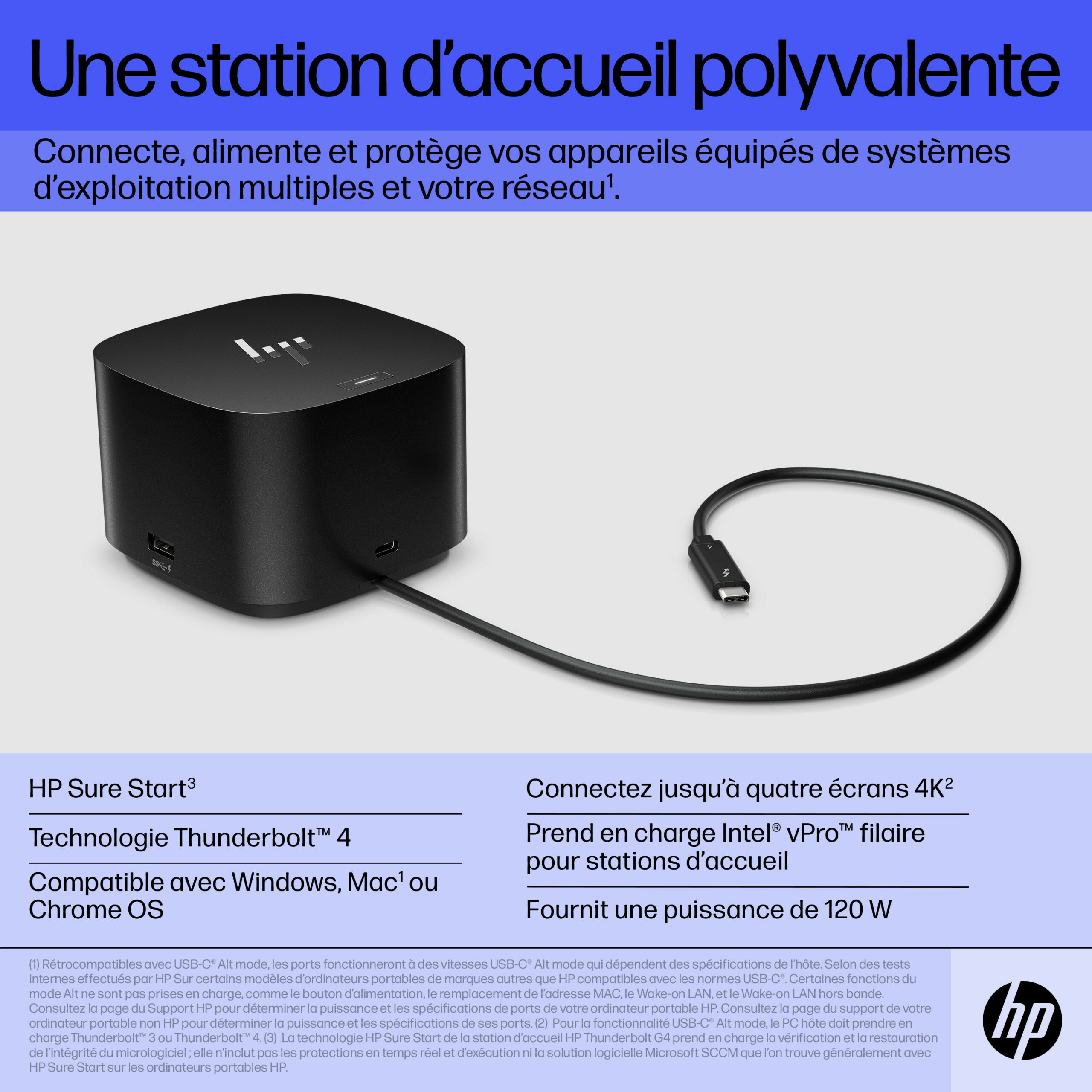Station d’accueil HP Thunderbolt 280 W G4 avec câble combo (4J0G4AA)