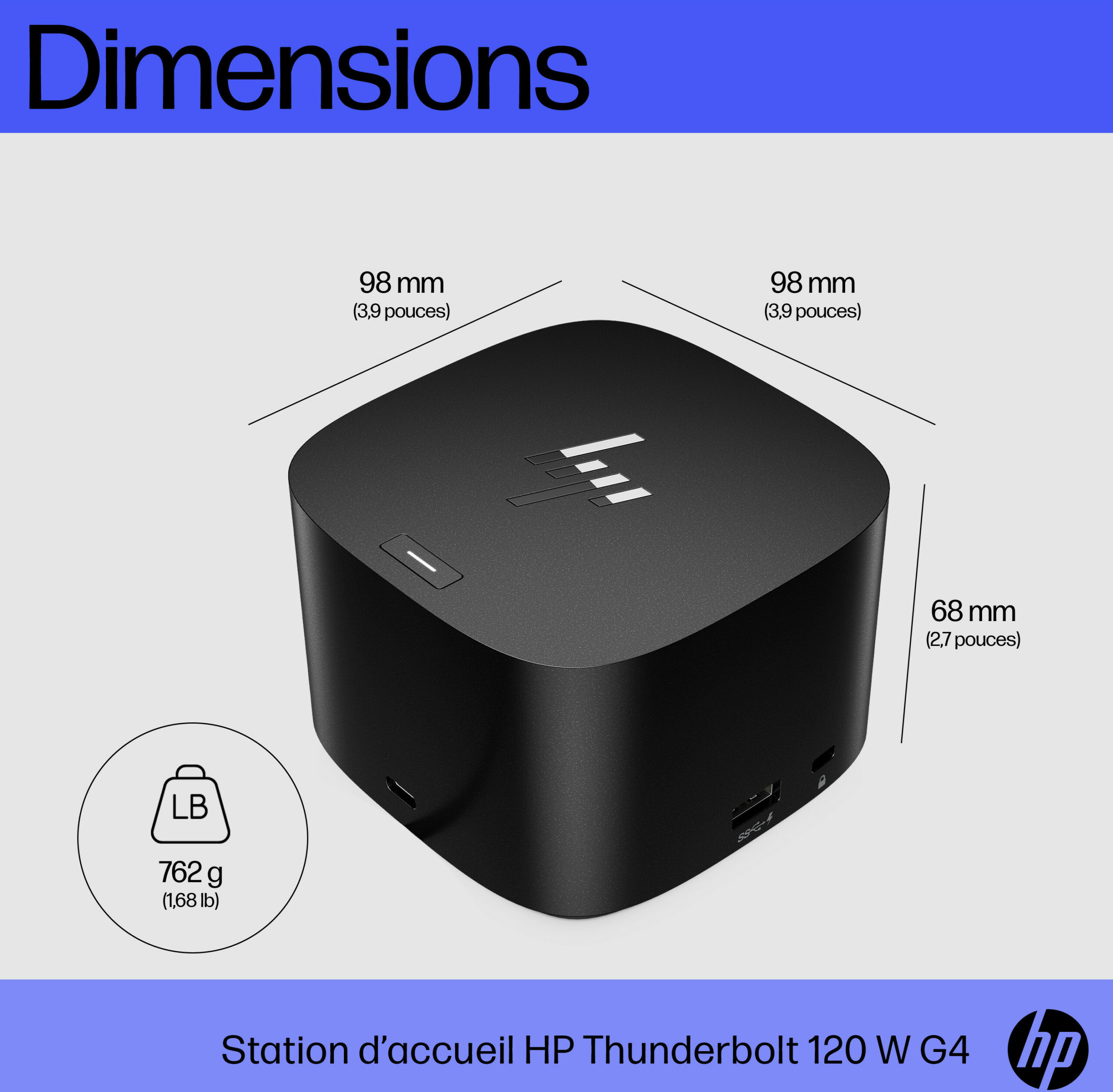 Station d’accueil HP Thunderbolt 280 W G4 avec câble combo (4J0G4AA)