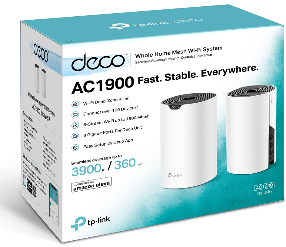 Système WiFi Mesh TP-Link Deco S7 AC1900  pour toute la maison 2 packs (DECOS7_2-PACK)