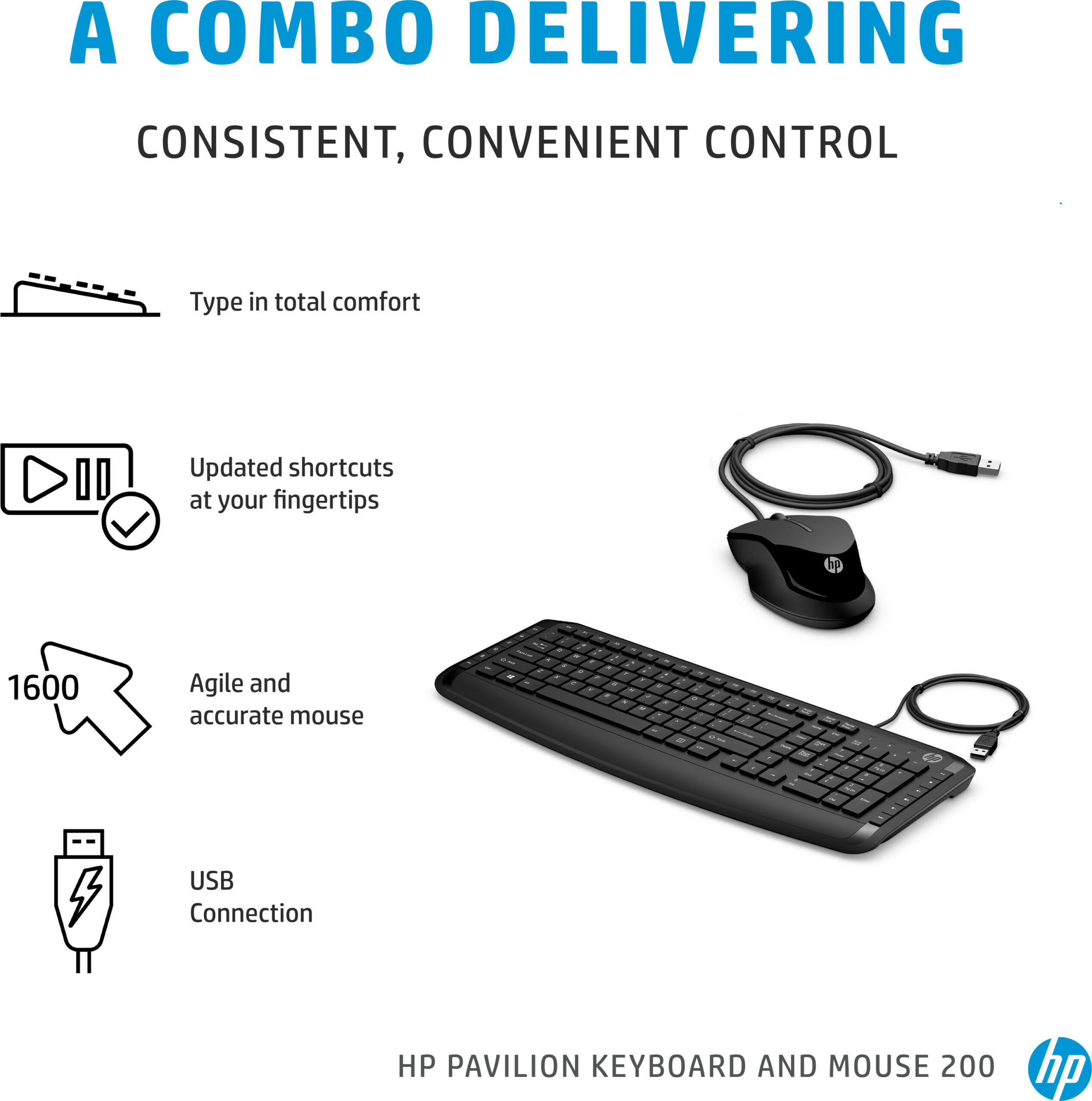 Clavier et souris filaires HP 200 AZERTY (9DF28AA)