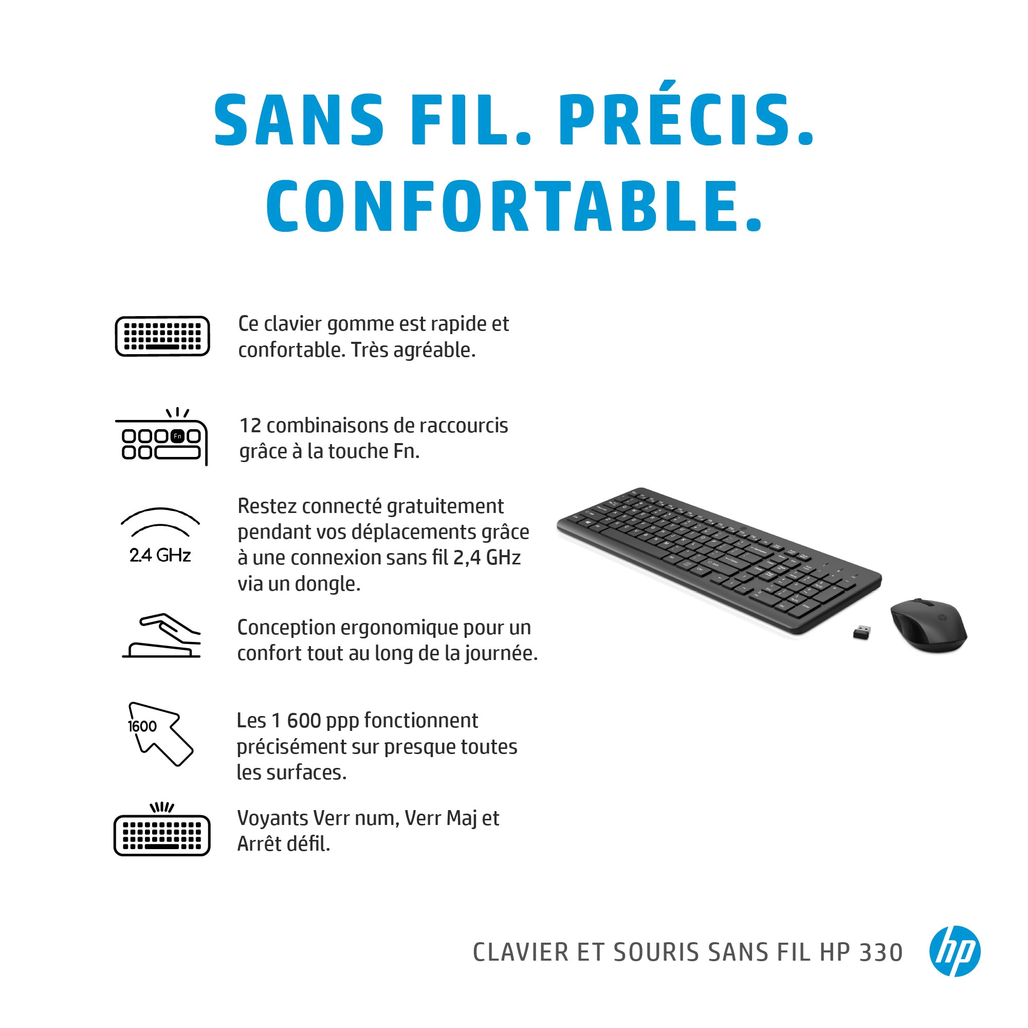 HP Ensemble combiné clavier et souris sans fil 330 Ensemble combiné clavier et souris sans fil HP 330 (2V9E6AA)