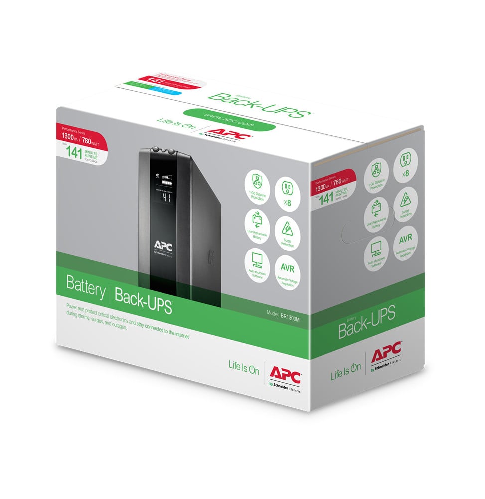 APC BR1300MI ALIMENTATION D'ÉNERGIE NON INTERRUPTIBLE INTERACTIVITÉ DE LIGNE 1,3 KVA 780 W 8 SORTIE(S) CA (BR1300MI)