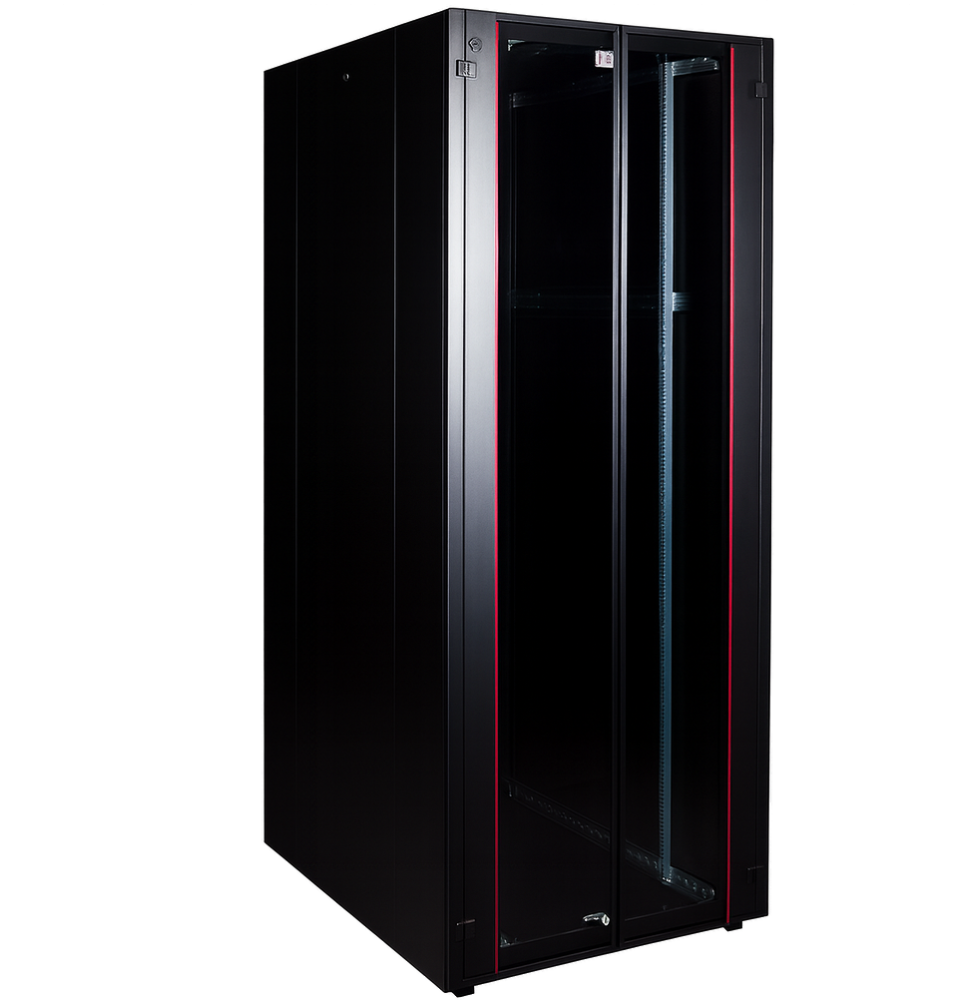 ARMOIRE RACK LANDE HYPERLINE 42U 19" 800×1000 MM – PORTE AVANT VERRE DOUBLE BATTANT (LN-HL42U8010-BL-B)