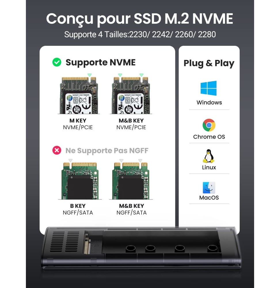 BOITIER DISQUE DUR SSD EXTERNE UGREEN NVME M2 (10902)