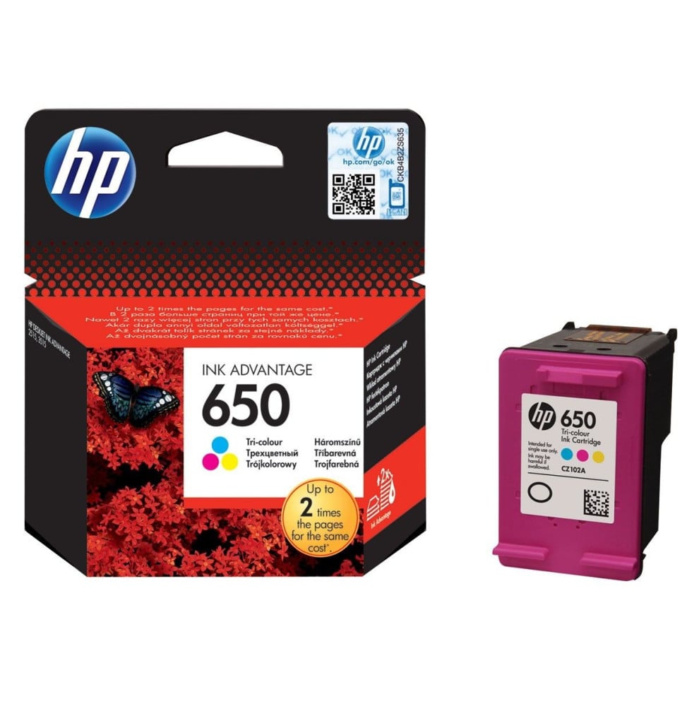 HP 650 TROIS COULEURS - CARTOUCHE D'ENCRE HP D'ORIGINE (CZ102AE)