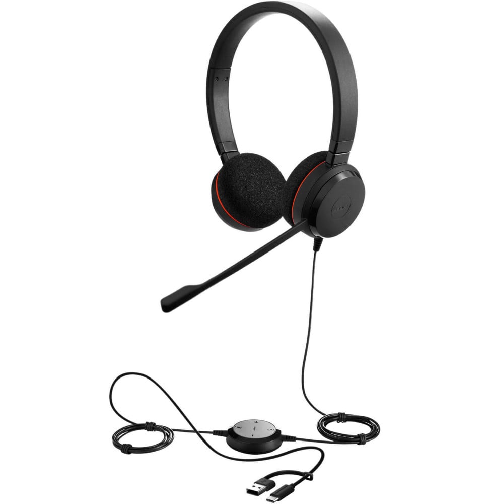 CASQUE-MICRO JABRA EVOLVE 20 MS STEREO - ADAPTATEUR USB C/A (4999-823-169)