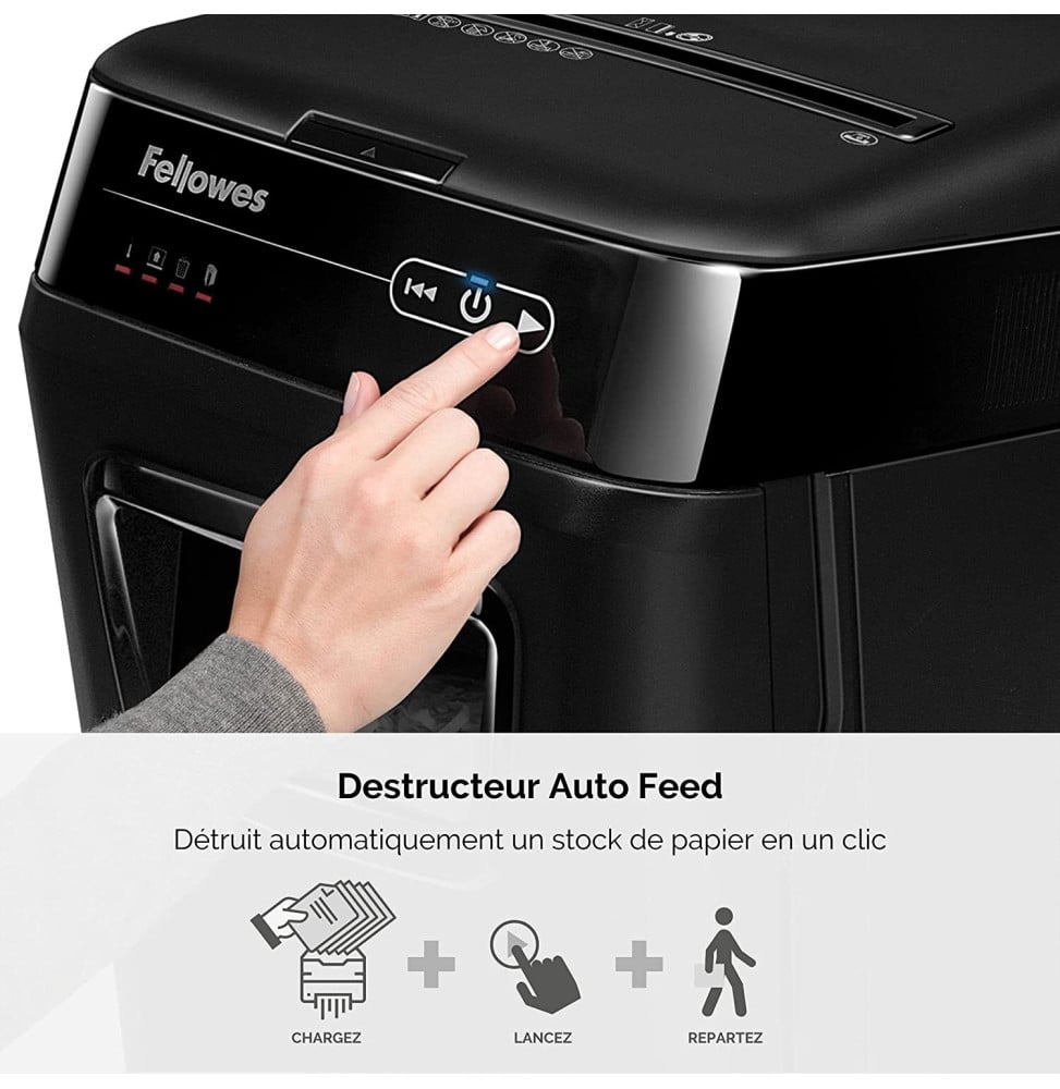 DESTRUCTEUR FELLOWES AUTOMAX™ 150C — SÉCURITÉ P-4 · 32 L · CHARGEUR AUTO 150 FEUILLES