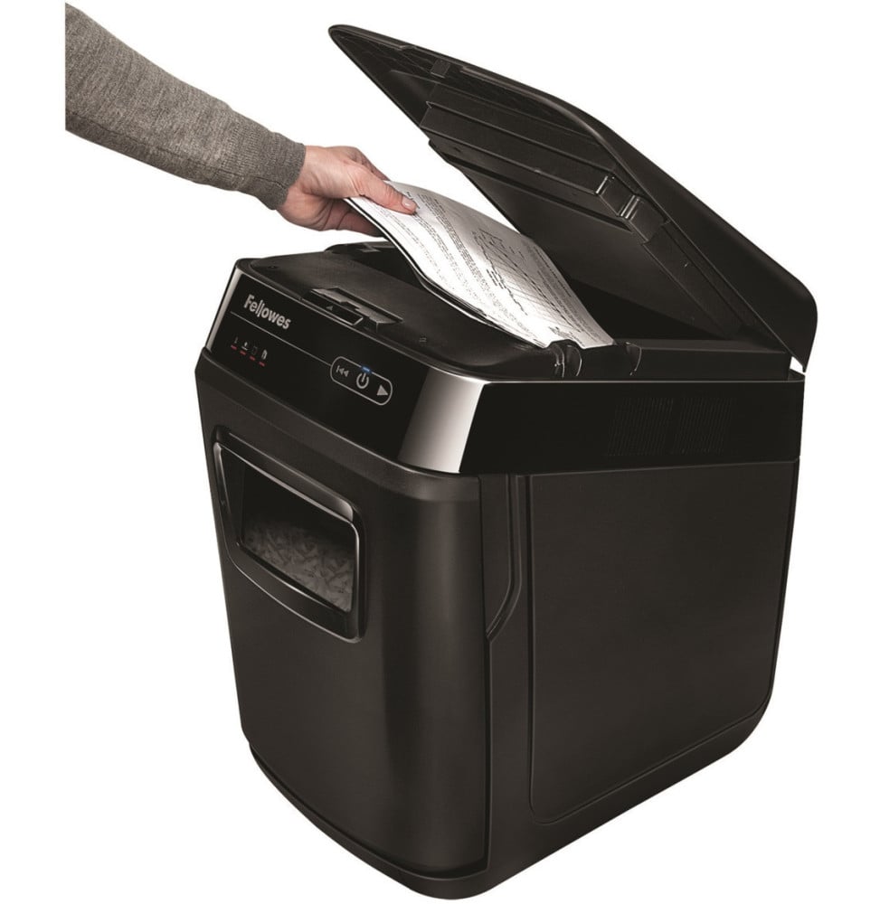 DESTRUCTEUR FELLOWES AUTOMAX™ 200C — SÉCURITÉ P-4 · 32 L · CHARGEUR AUTO 200 FEUILLES