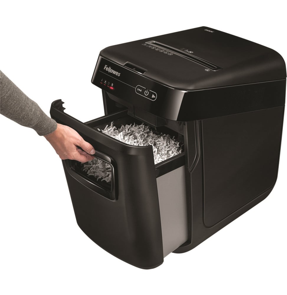 DESTRUCTEUR FELLOWES AUTOMAX™ 200C — SÉCURITÉ P-4 · 32 L · CHARGEUR AUTO 200 FEUILLES
