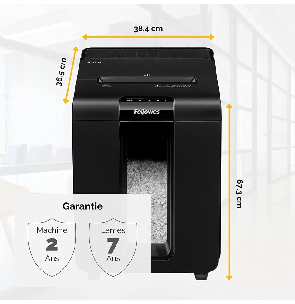DESTRUCTEUR FELLOWES AUTOMAX™ 100M — SÉCURITÉ P-5 · 23 L · CHARGEUR AUTO 100 FEUILLES