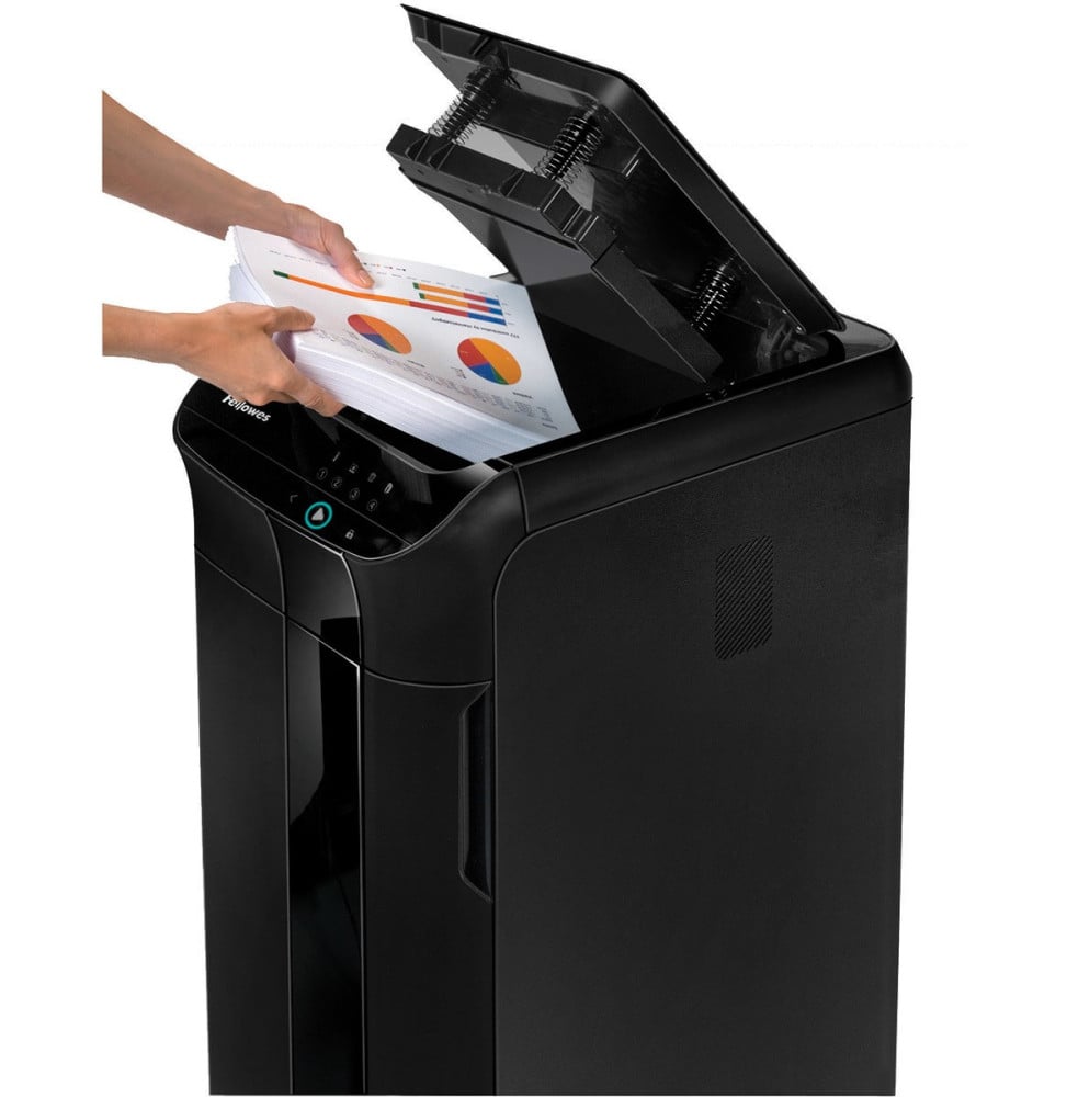 DESTRUCTEUR FELLOWES AUTOMAX™ 350C — SÉCURITÉ P-4 · 68 L · CHARGEUR AUTO 350 FEUILLES