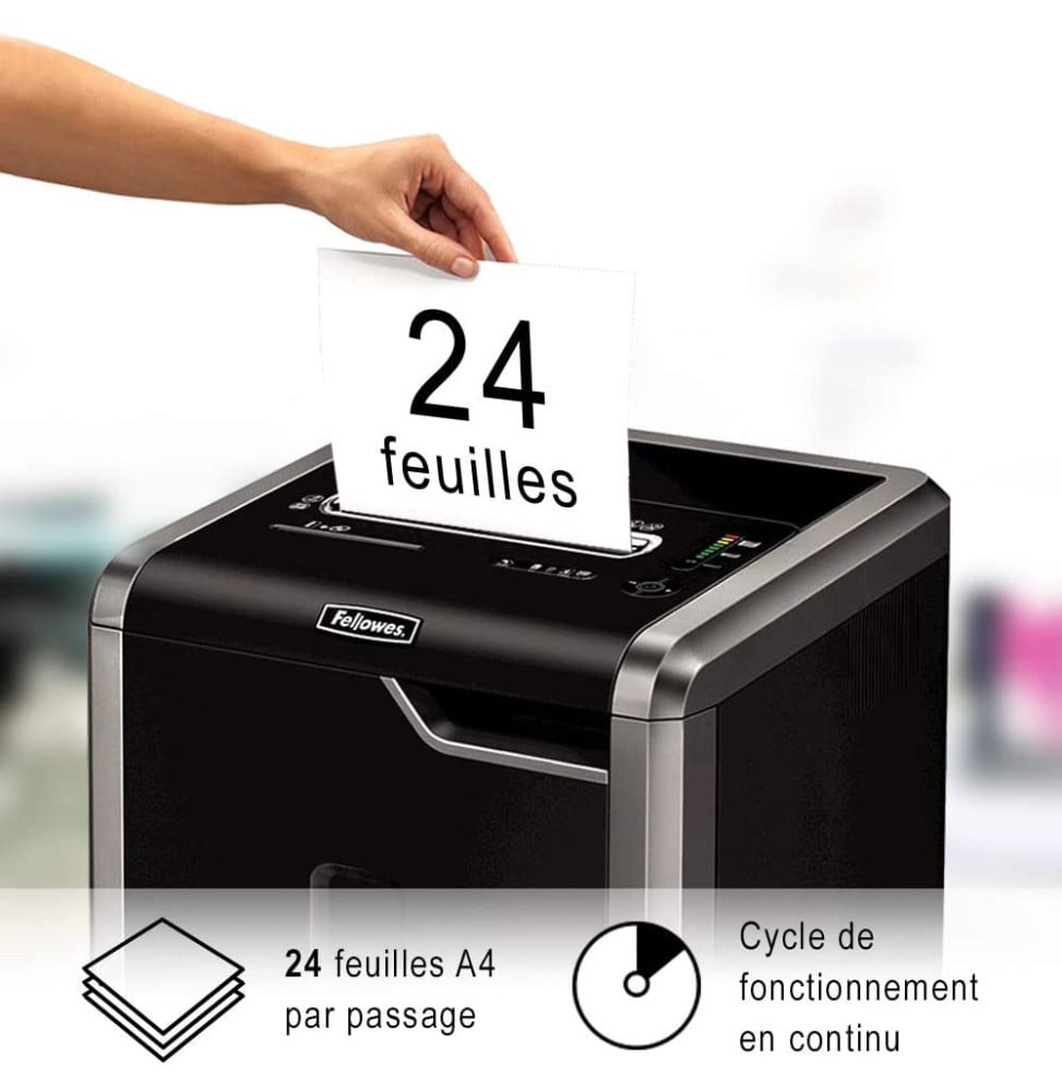 DESTRUCTEUR FELLOWES POWERSHRED® 225CI — SÉCURITÉ P-4 · 60 L · 24 FEUILLES/PASSAGE