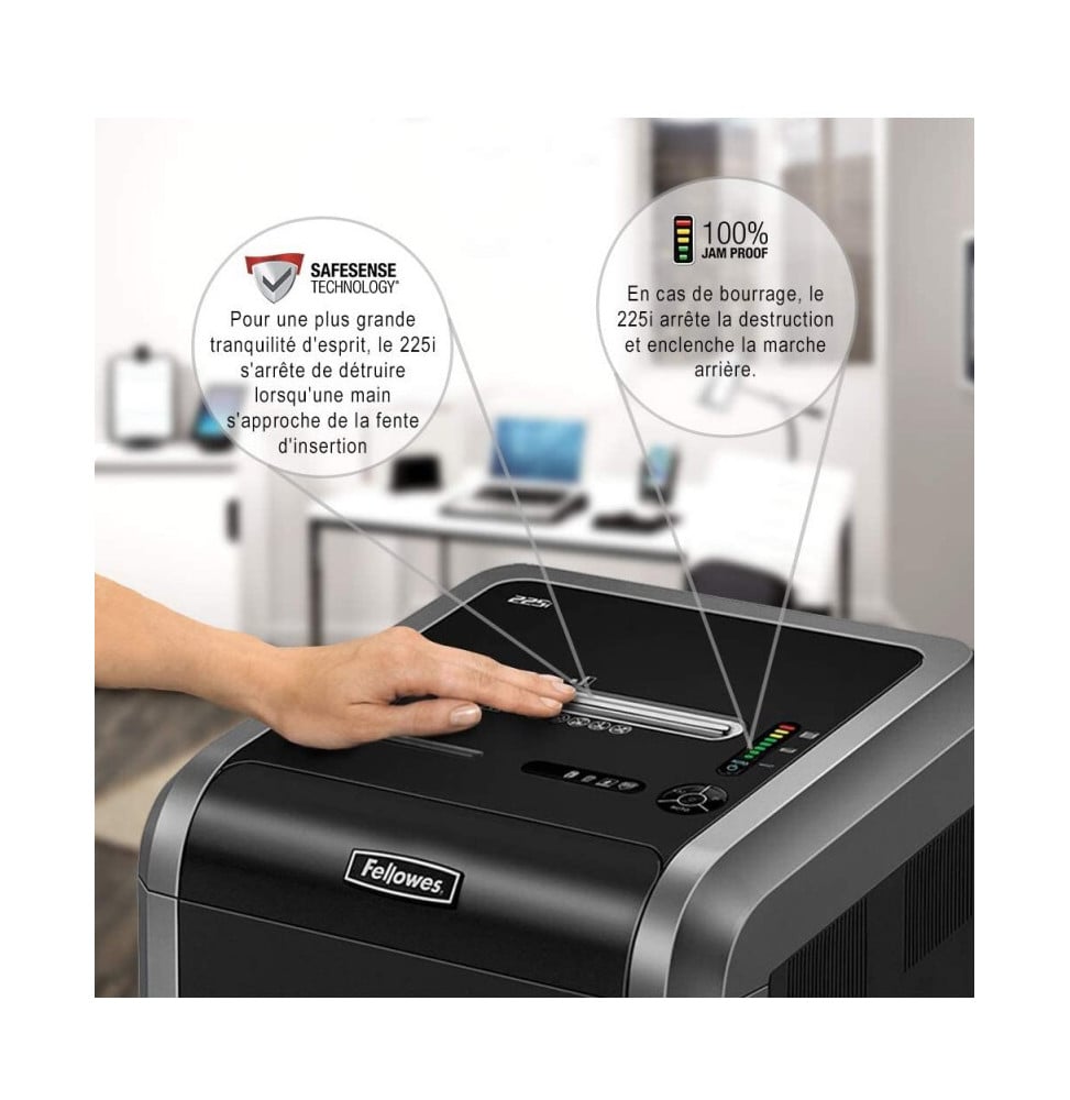 DESTRUCTEUR FELLOWES POWERSHRED® 225I — SÉCURITÉ P-2 · 60 L · 24 FEUILLES/PASSAGE