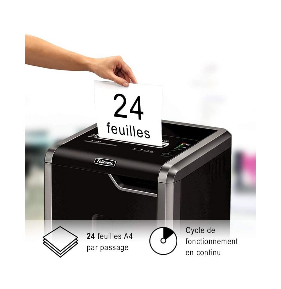 DESTRUCTEUR FELLOWES POWERSHRED® 225I — SÉCURITÉ P-2 · 60 L · 24 FEUILLES/PASSAGE