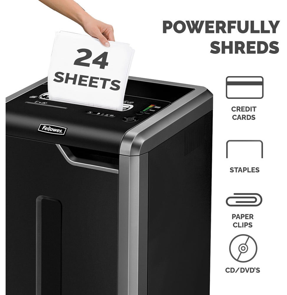 DESTRUCTEUR FELLOWES POWERSHRED® 325CI — SÉCURITÉ P-4 · 83 L · 24 FEUILLES/PASSAGE