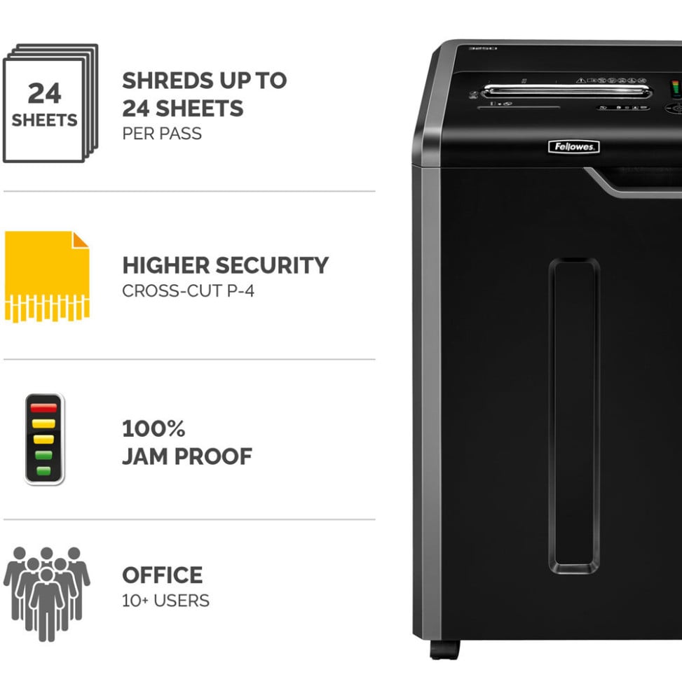 DESTRUCTEUR FELLOWES POWERSHRED® 325CI — SÉCURITÉ P-4 · 83 L · 24 FEUILLES/PASSAGE