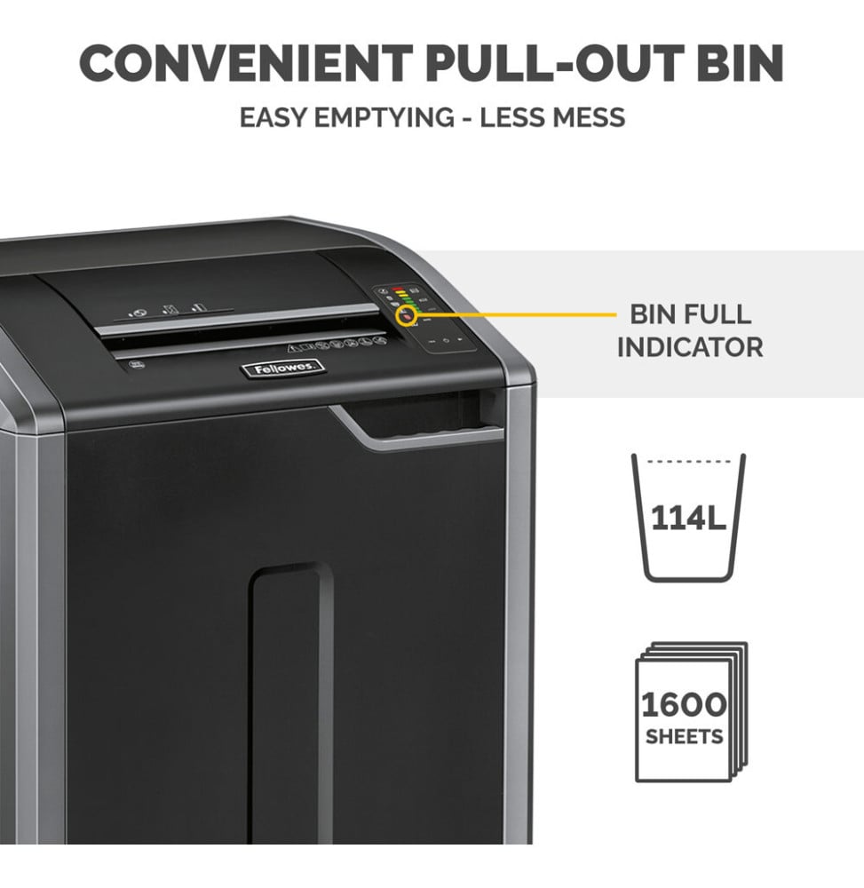 DESTRUCTEUR FELLOWES POWERSHRED® 425CI — SÉCURITÉ P-4 · 114 L · 32 FEUILLES/PASSAGE