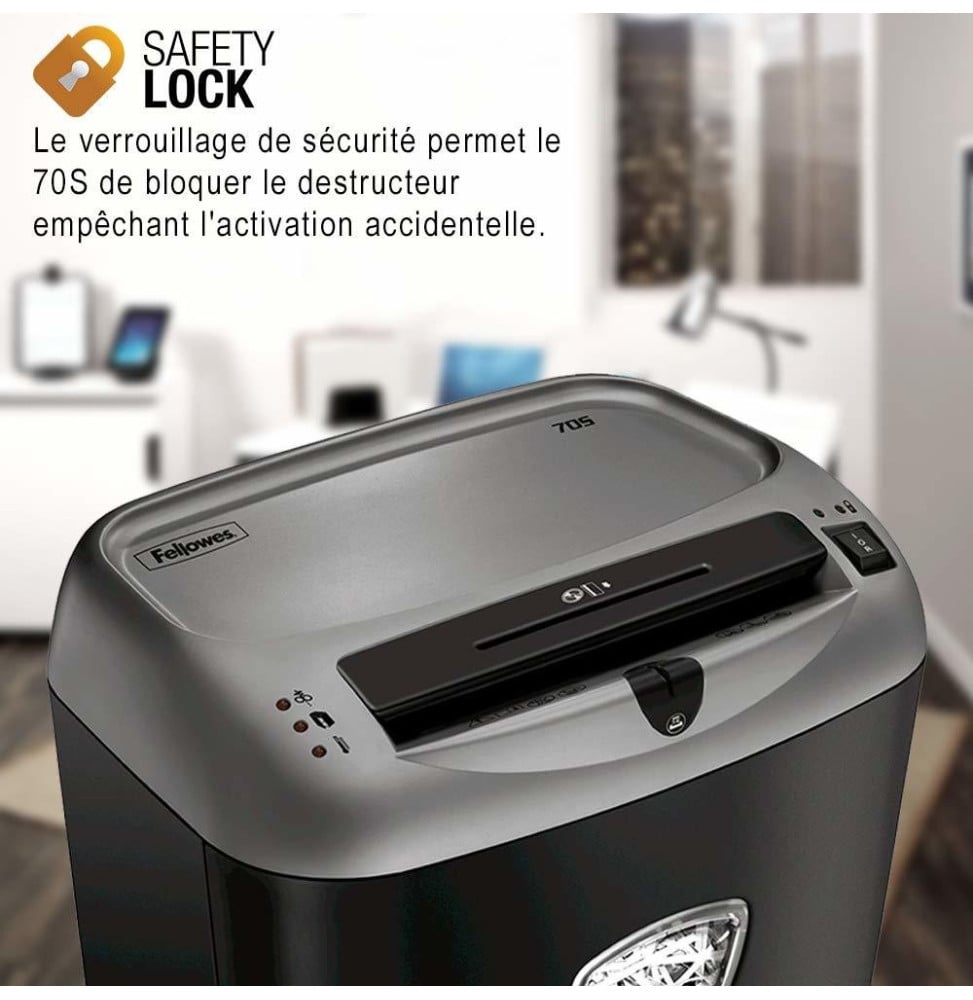 DESTRUCTEUR FELLOWES POWERSHRED® 70S — SÉCURITÉ P-2 · 27 L · 14 FEUILLES/PASSAGE