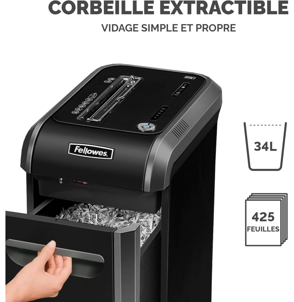 DESTRUCTEUR FELLOWES POWERSHRED® 99CI — SÉCURITÉ P-4 · 34 L · 18 FEUILLES/PASSAGE