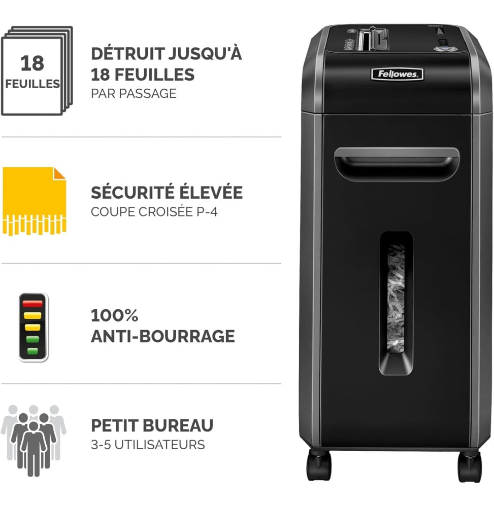 DESTRUCTEUR FELLOWES POWERSHRED® 99CI — SÉCURITÉ P-4 · 34 L · 18 FEUILLES/PASSAGE