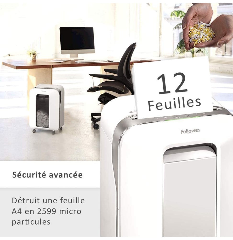 DESTRUCTEUR FELLOWES POWERSHRED® LX201 — SÉCURITÉ P-5 · 22 L · 12 FEUILLES/PASSAGE