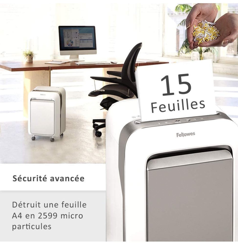 DESTRUCTEUR FELLOWES POWERSHRED® LX211 — SÉCURITÉ P-5 · 23 L · 15 FEUILLES/PASSAGE