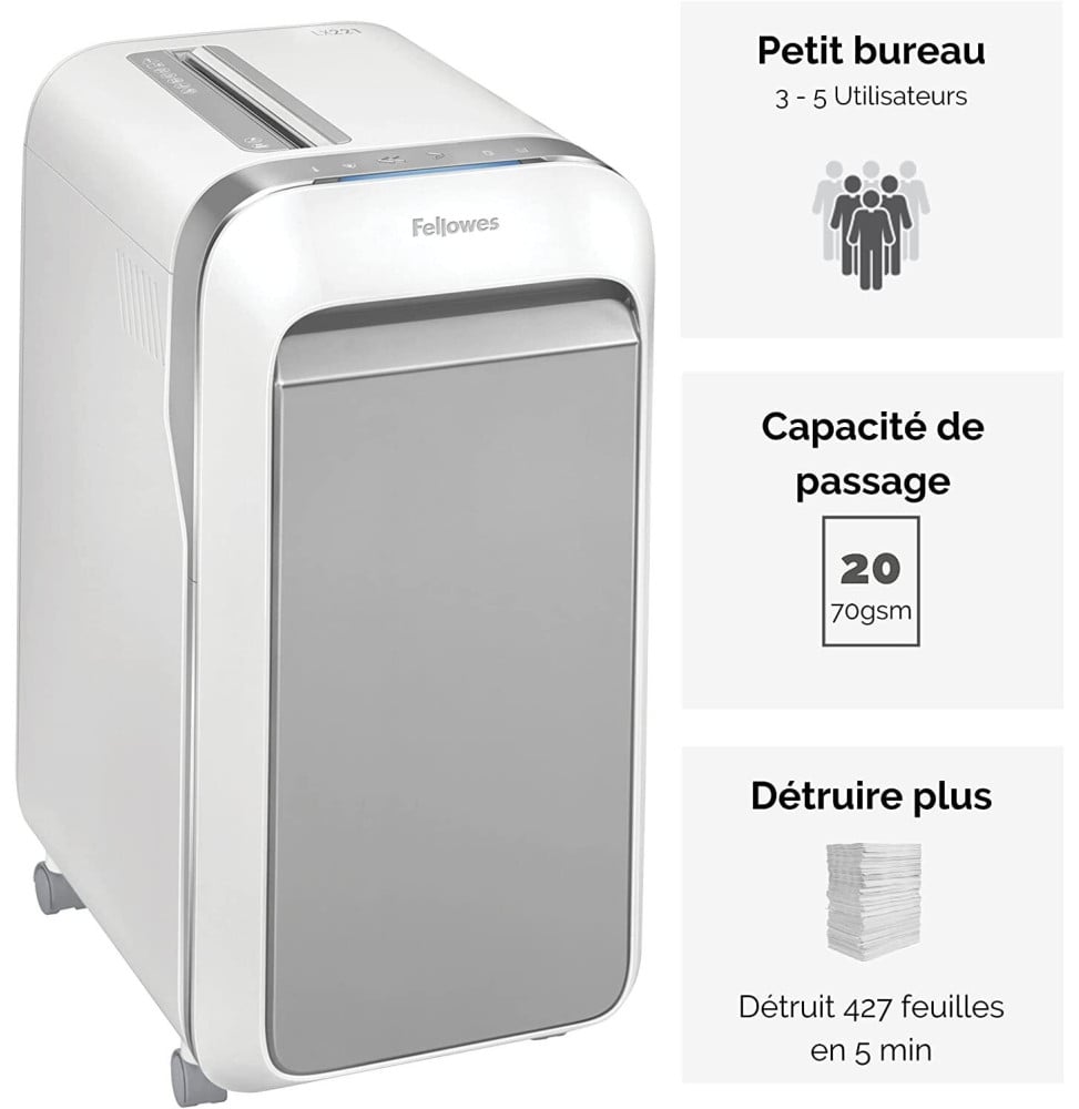 DESTRUCTEUR FELLOWES POWERSHRED® LX221 — SÉCURITÉ P-5 · 30 L · 20 FEUILLES/PASSAGE
