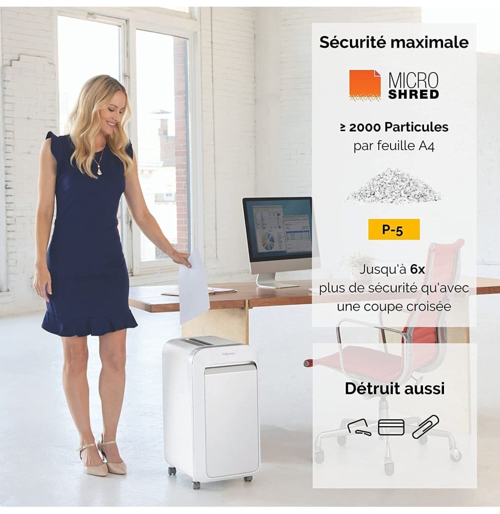 DESTRUCTEUR FELLOWES POWERSHRED® LX221 — SÉCURITÉ P-5 · 30 L · 20 FEUILLES/PASSAGE