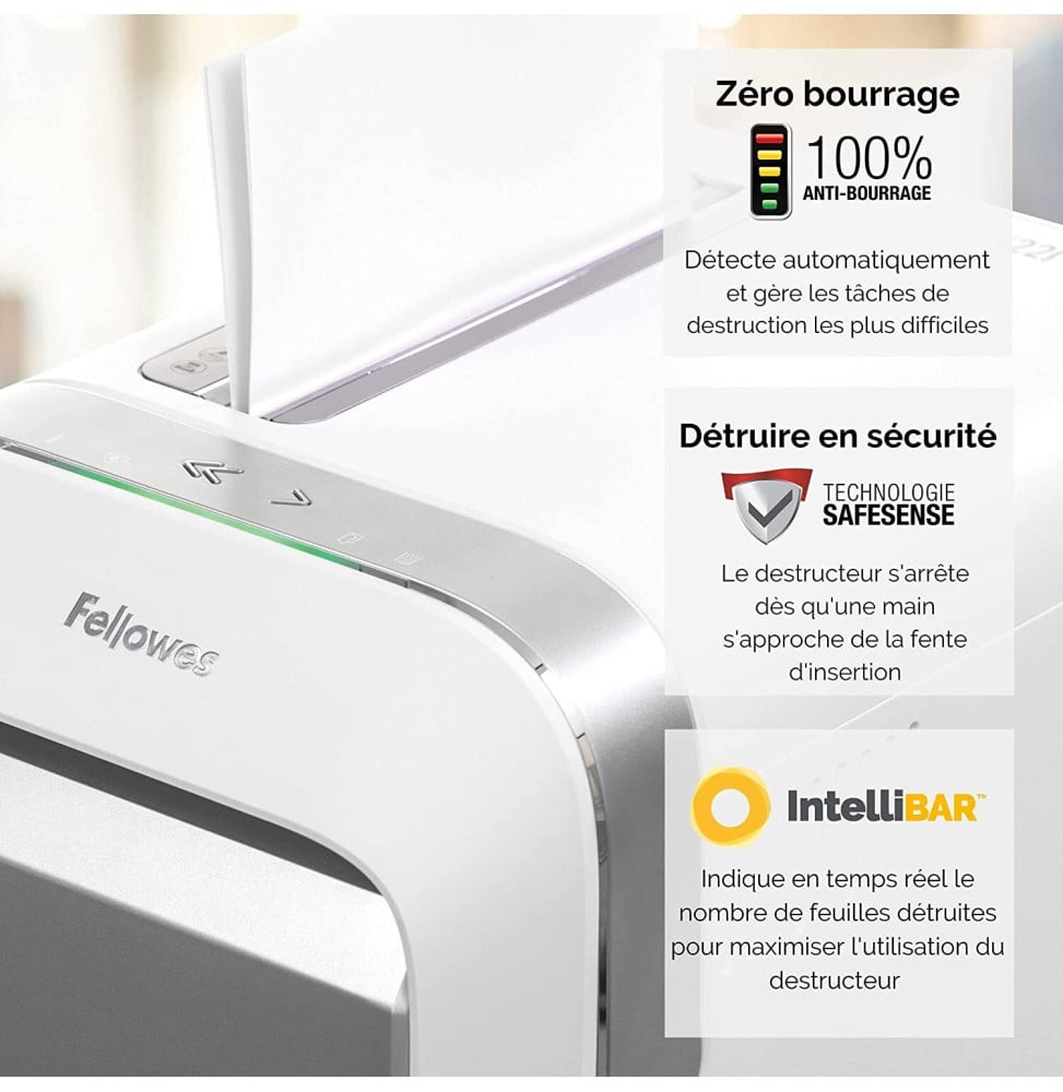 DESTRUCTEUR FELLOWES POWERSHRED® LX221 — SÉCURITÉ P-5 · 30 L · 20 FEUILLES/PASSAGE