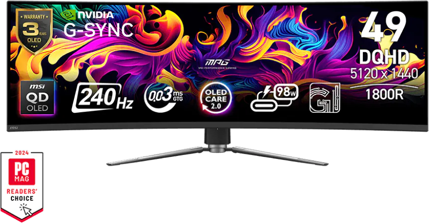 ÉCRAN INCURVÉ GAMING 49" DQHD MSI MPG 491CQPX QD-OLED (9S6-3FA84T-028)