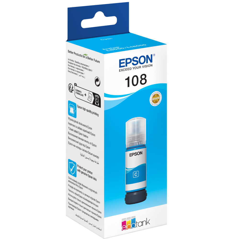 EPSON 108 CYAN - BOUTEILLE D'ENCRE EPSON ECOTANK D'ORIGINE (C13T09C24A)