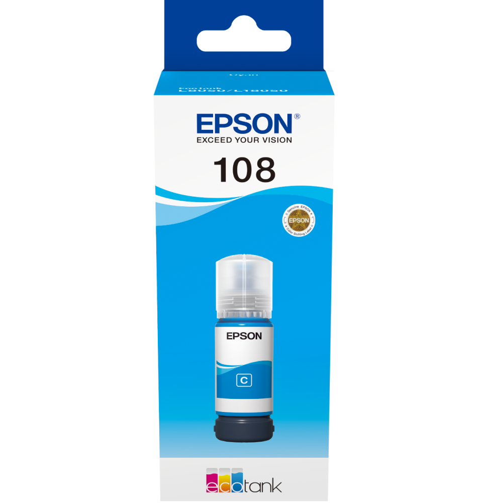 EPSON 108 CYAN - BOUTEILLE D'ENCRE EPSON ECOTANK D'ORIGINE (C13T09C24A)